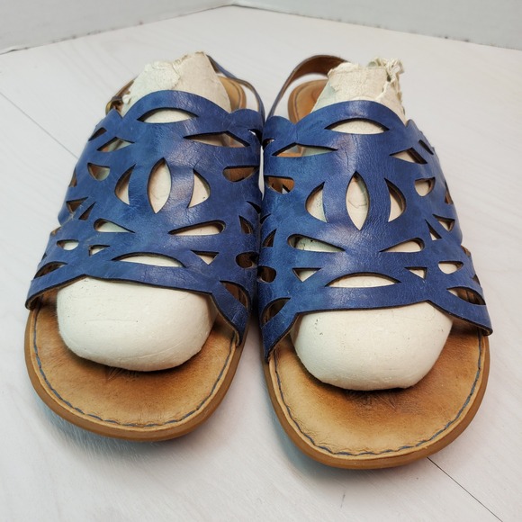 Born Blue Leather Cutout Slingback Sandals Women 11 M/W D20404 - Picture 4 of 14
